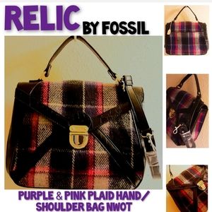 Relic By Fossil Purple/Pink Plaid Handbag Shoulder Bag NWOT